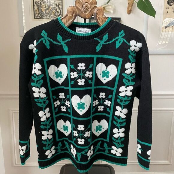 Vintage 80s Cabin Creek Hearts Shamrocks Sweater S - Picture 1 of 8